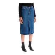 Denim Midi Nederdel med Frontslids