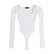 Beige Sculpting Strik Bodysuit med Cut-Out