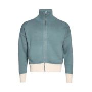 Sporty Zip-Up Track Jacket Ivory/Sage