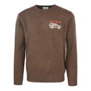 Brun Cashmere Sweater Grafisk Front Langærmet