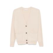 Beige Uld Kashmir V-Hals Cardigan