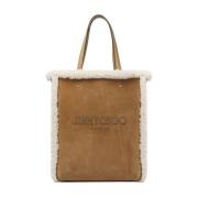 Shearling Trim Rattan Tote Bag