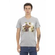 Casual V-hals T-shirt med Front Print