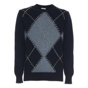 Luksuriøs Cashmere Crew-Neck Pullover Blå/Grå