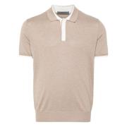 Casual Polo Shirt i Beige Silke/Bomuld