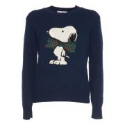 Blå Snoopy Print Striktrøje