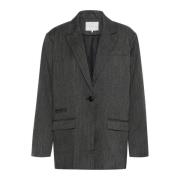 Mørkegrå Melange Pinstripe Blazer Jakke