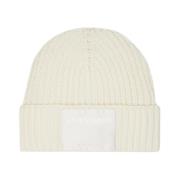 Beige Uld Ribstrikket Hat