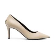 Elegant Beige Læder Mid Heel Pumps