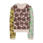 Paillet Blomst Cardigan i Beige