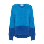 Blå Fluffy Sweater Oversized Rund Hals