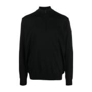 Sort Uld Zippet Pullover Sweater