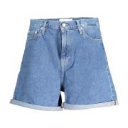 Blå Mom Jeans Shorts med Logo