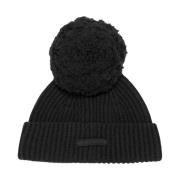 Stribet Sort Pom Pom Beanie Hat