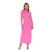 Pink Midi Kjole med Cut Out