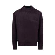 Crewneck Strik Sweater, Ribbed Hem, Bomuld