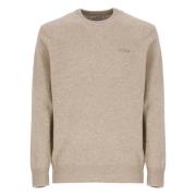 Beige Uld Crewneck Sweater Broderet Logo