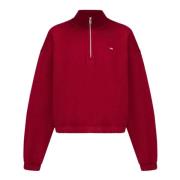 Rød Zip Høj Hals Sweater