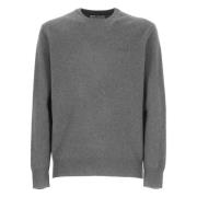 Grå Uld Crewneck Sweater Broderet Logo