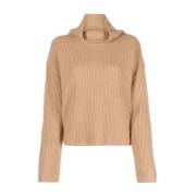 Beige Uld Cashmere Casual Pullover Sweater