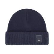 Marineblå Ribstrikket Beanie Hat