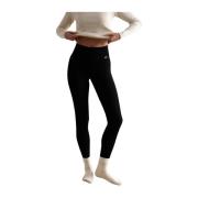 Sort Ribstrikket Uld Leggings