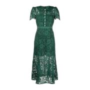 Elegant Grøn Cord Lace Midi Kjole