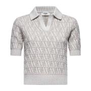 Beige FF Motif Strikket Polo Skjorte