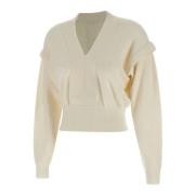 Creme Mesh Sweater med V-hals