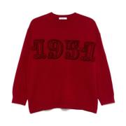 Rød Crew Neck Sweater Ribbet Trim