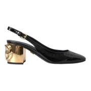 Sort Guld Pyntede Slingback Sko