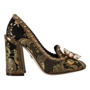 Elegant Guld Jacquard Brokade Pumps