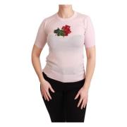 Pink Floral Embroidered Cashmere Bluse