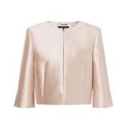 Beige Satin Finish Crew Neck Jacket