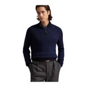 Blå Vaskbar Uld Quarter-Zip Sweater