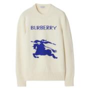 Hvid Strikket Crewneck Sweater med Equestrian Knight Design