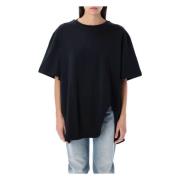 Sort Oversize T-shirt med Logo Broderi