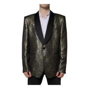 Guld Jacquard Blazer To Knapslukning