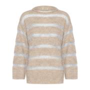 Blå Stribet Strik Pullover Sweater