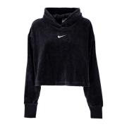 Velour Cropped Hoodie Sort