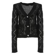 Sort V-hals Cardigan med Pailletter