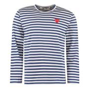 Stribet bomulds t-shirt med logo patch