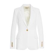 Hvid Crepe Blazer med Gyldne Detaljer