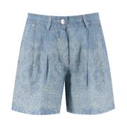 Linned Denim Mønster Blonder Shorts