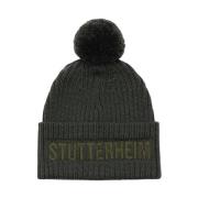 Pompom Rib-Strikket Beanie