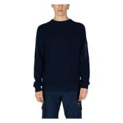 Blå Plain Strik Rund Hals Sweater