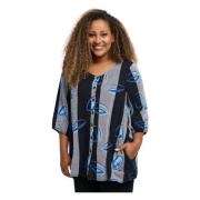 Stribet A-Form Bluse med Farverigt Print