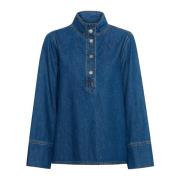 Boxy Bluse i Medium Blue Wash