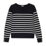 Stribet Sweater med Metal Knapper