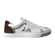 Hvide ldersneakers med brune accenter